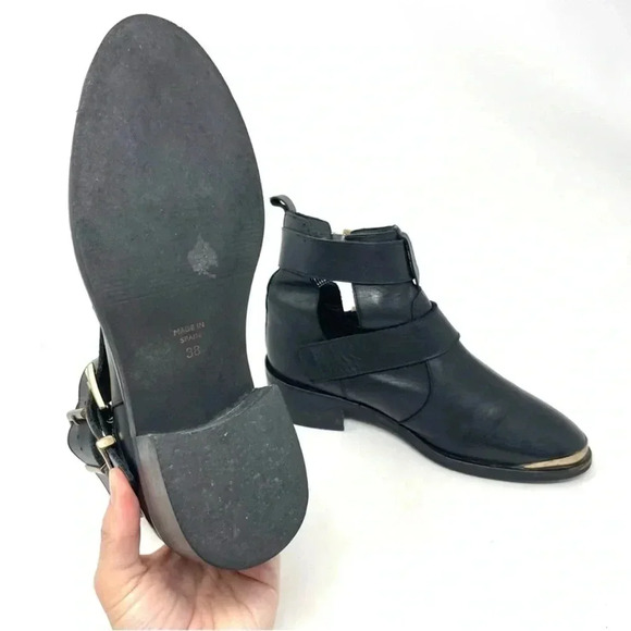 KG Kurt Geiger - Black Leather Moto Boots with Front Gold Caps - Picture 9 of 10